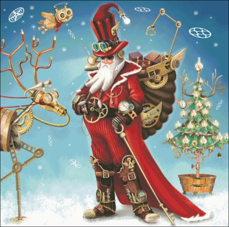 steampunk santa pda001 16 00 charting creations cross stitch christmas card patterns