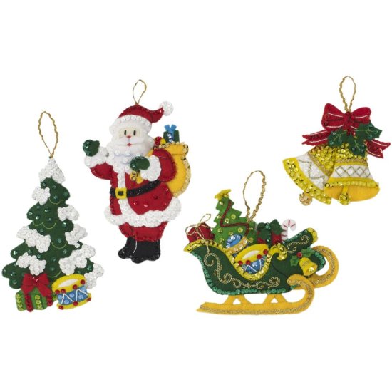 Christmas Critters Ornament Set Felt Applique Kit - Needlework
