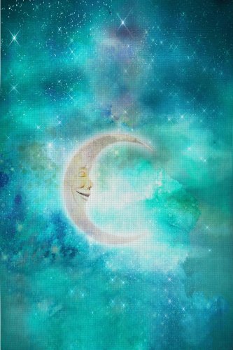 (image for) Aqua Sleeping Moon Patterned Cross Stitch Fabric