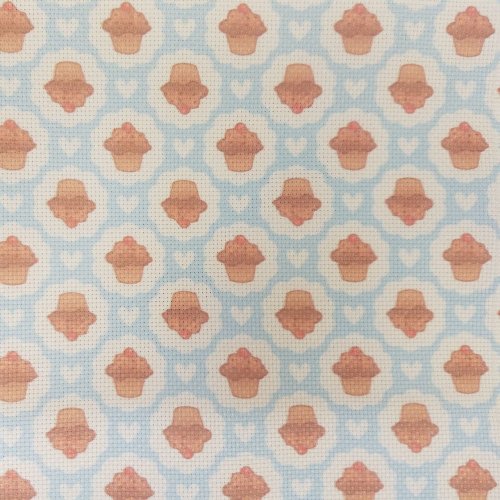 (image for) Cupcakes On Blue Patterned Cross Stitch Fabric