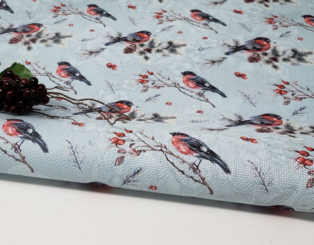 (image for) Christmas Fauna on Blue Patterned Cross Stitch Fabric