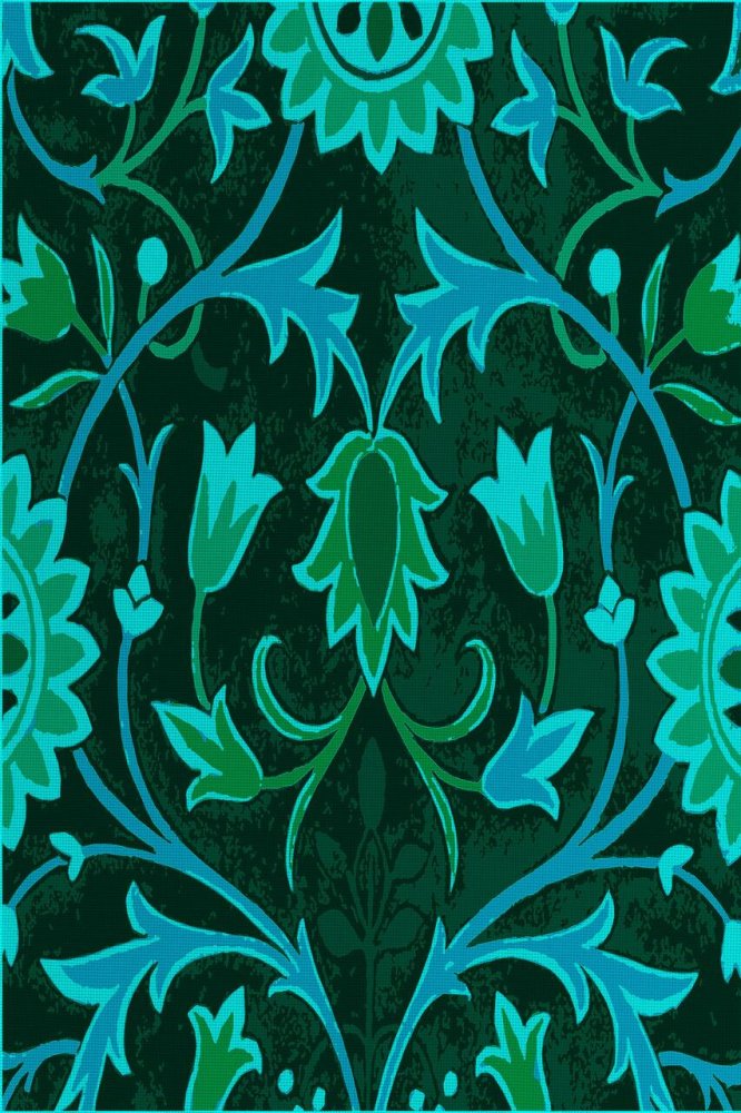 (image for) Mom's Wall Paper Green And Blue Patterned Cross Stitch Fabric