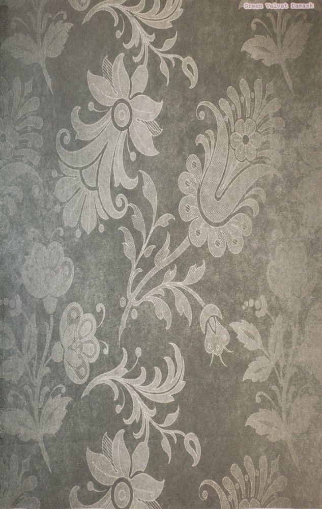 (image for) Green Velvet Damask Patterned Cross Stitch Fabric