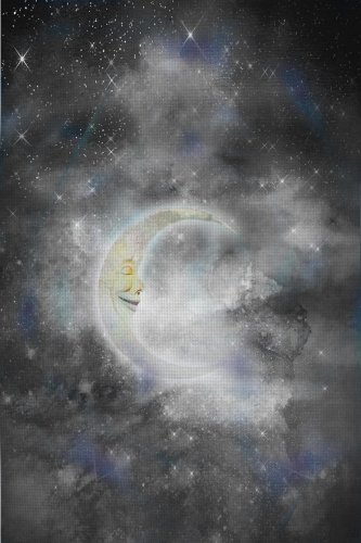 (image for) Grey Sleeping Moon Patterned Cross Stitch Fabric