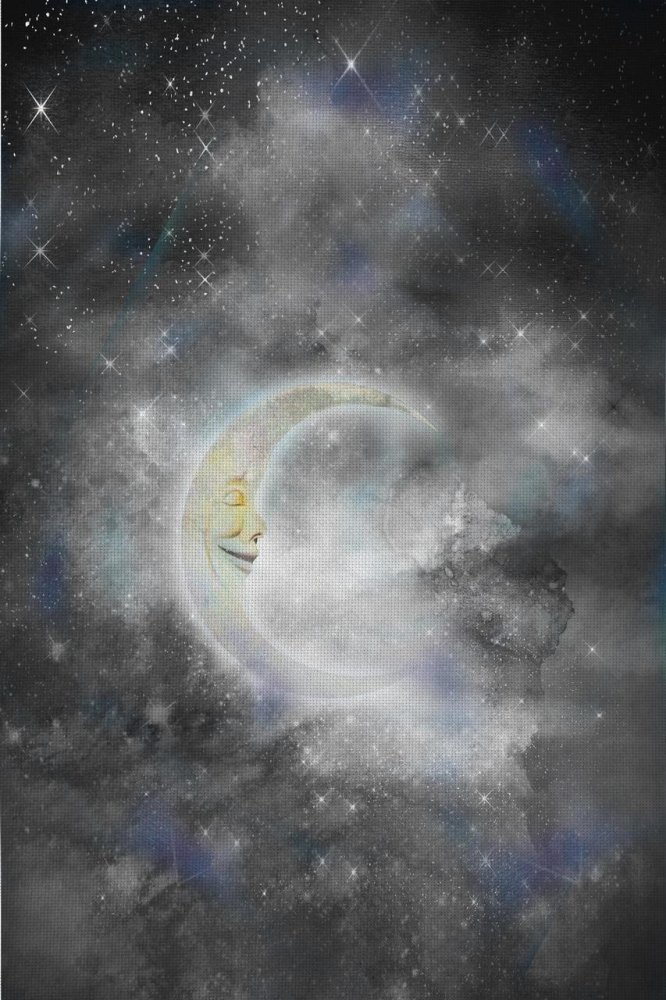 (image for) Grey Sleeping Moon Patterned Cross Stitch Fabric