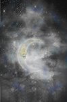 Grey Sleeping Moon Patterned Cross Stitch Fabric (image for) Grey Sleeping Moon Patterned Cross Stitch Fabric