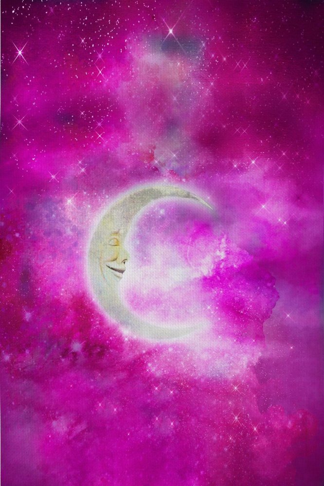(image for) Pink Sleeping Moon Patterned Cross Stitch Fabric