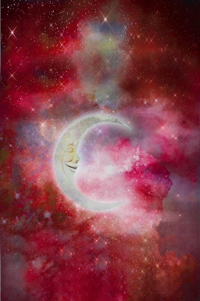 (image for) Red Sleeping Moon Patterned Cross Stitch Fabric