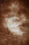 (image for) Sepia Sleeping Moon Patterned Cross Stitch Fabric