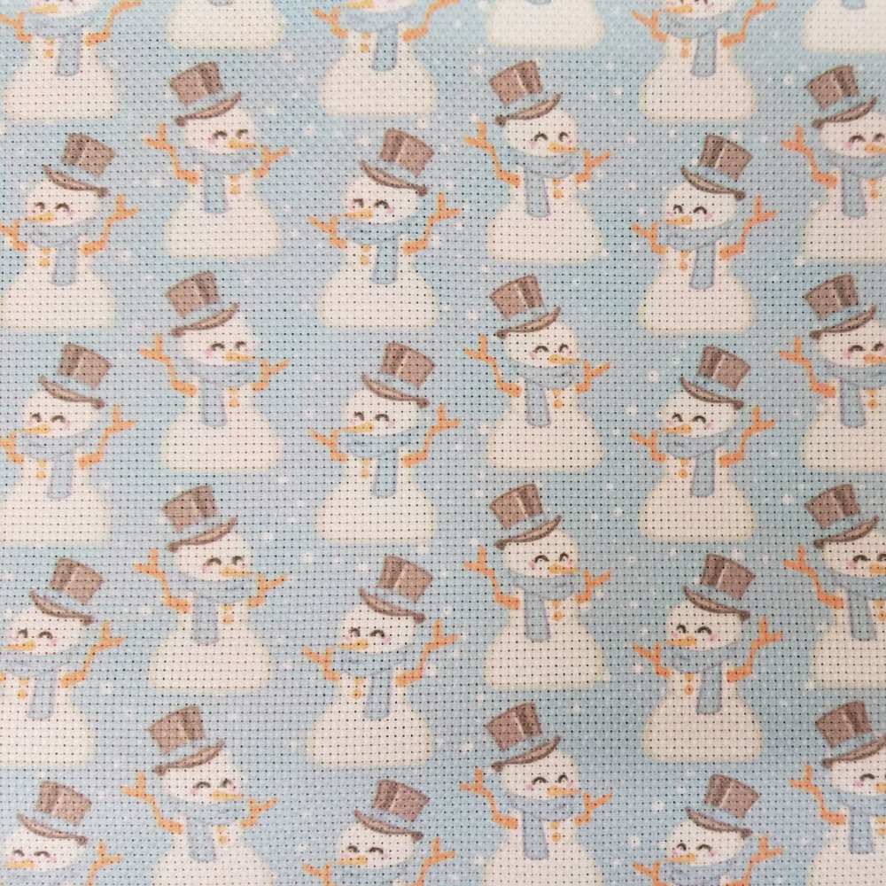 (image for) Snowmen On Blue Patterned Cross Stitch Fabric