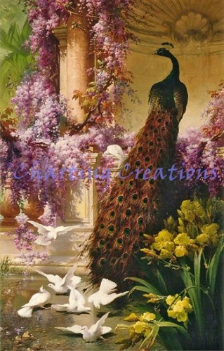 (image for) A Peacock And Doves In A Garden
