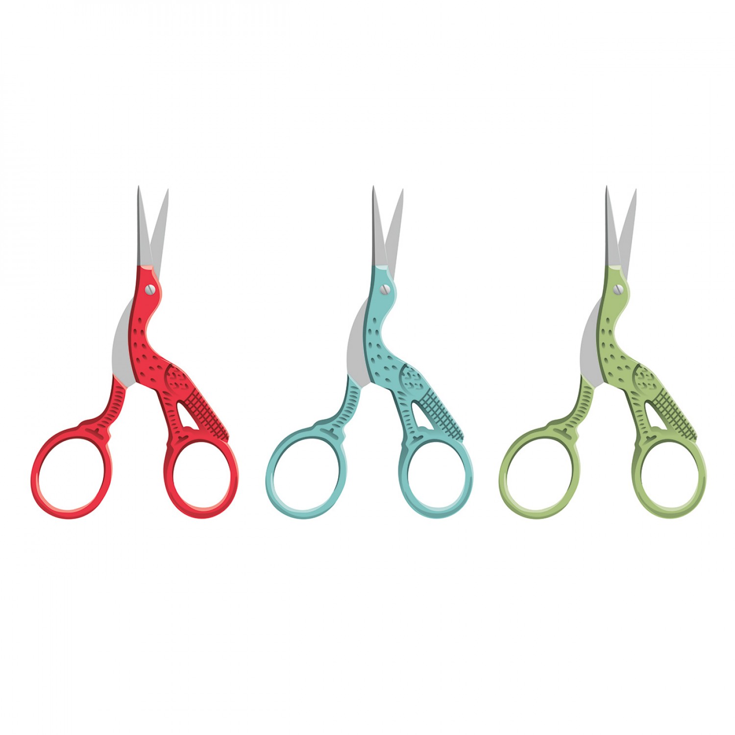 Embroidery Scissors - Tropical Storks - Green