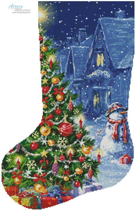 Snowman and Christmas Tree Stocking (Left)