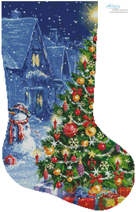 Snowman and Christmas Tree Stocking (Right) - Click Image to Close