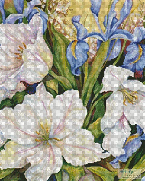 (image for) White Tulips and Blue Iris - Crop