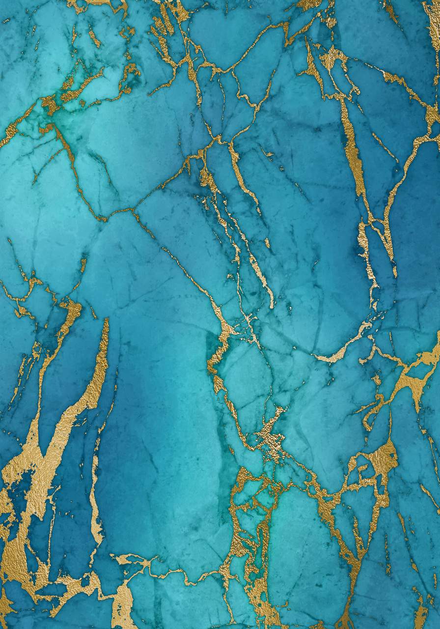 Aquamarine & Gold Marble Patterned Cross Stitch Fabric