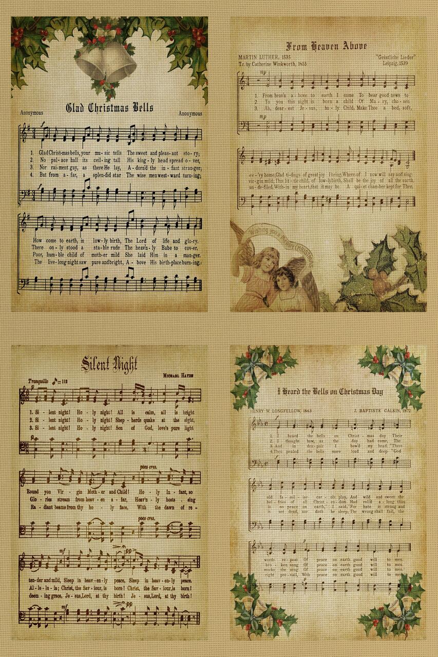 Vintage Christmas Carols Medley Patterned Cross Stitch Fabric
