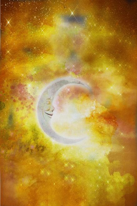Golden Sleeping Moon Patterned Cross Stitch Fabric
