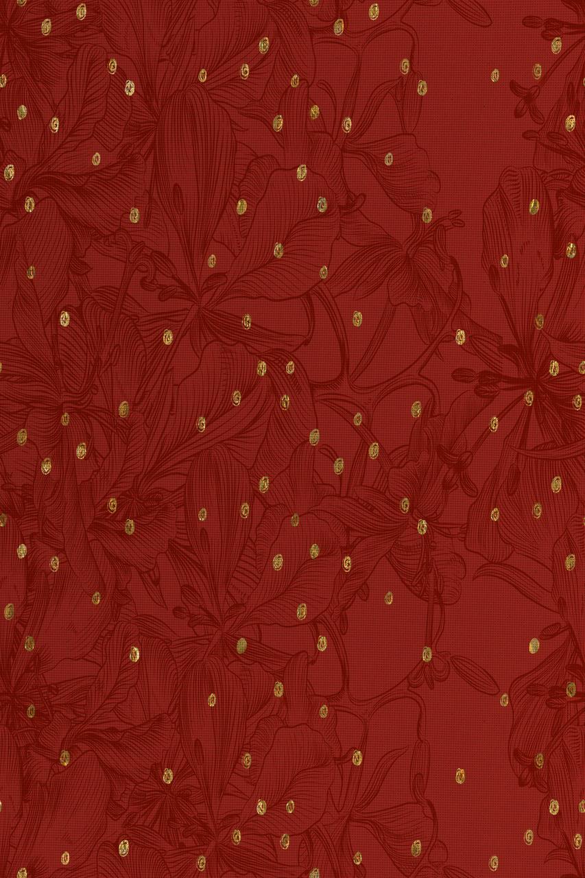 Red And Gold Christmas Floral Patterned Cross Stitch Fabric