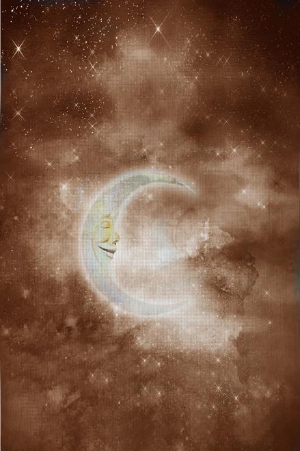 (image for) Sepia Sleeping Moon Patterned Cross Stitch Fabric