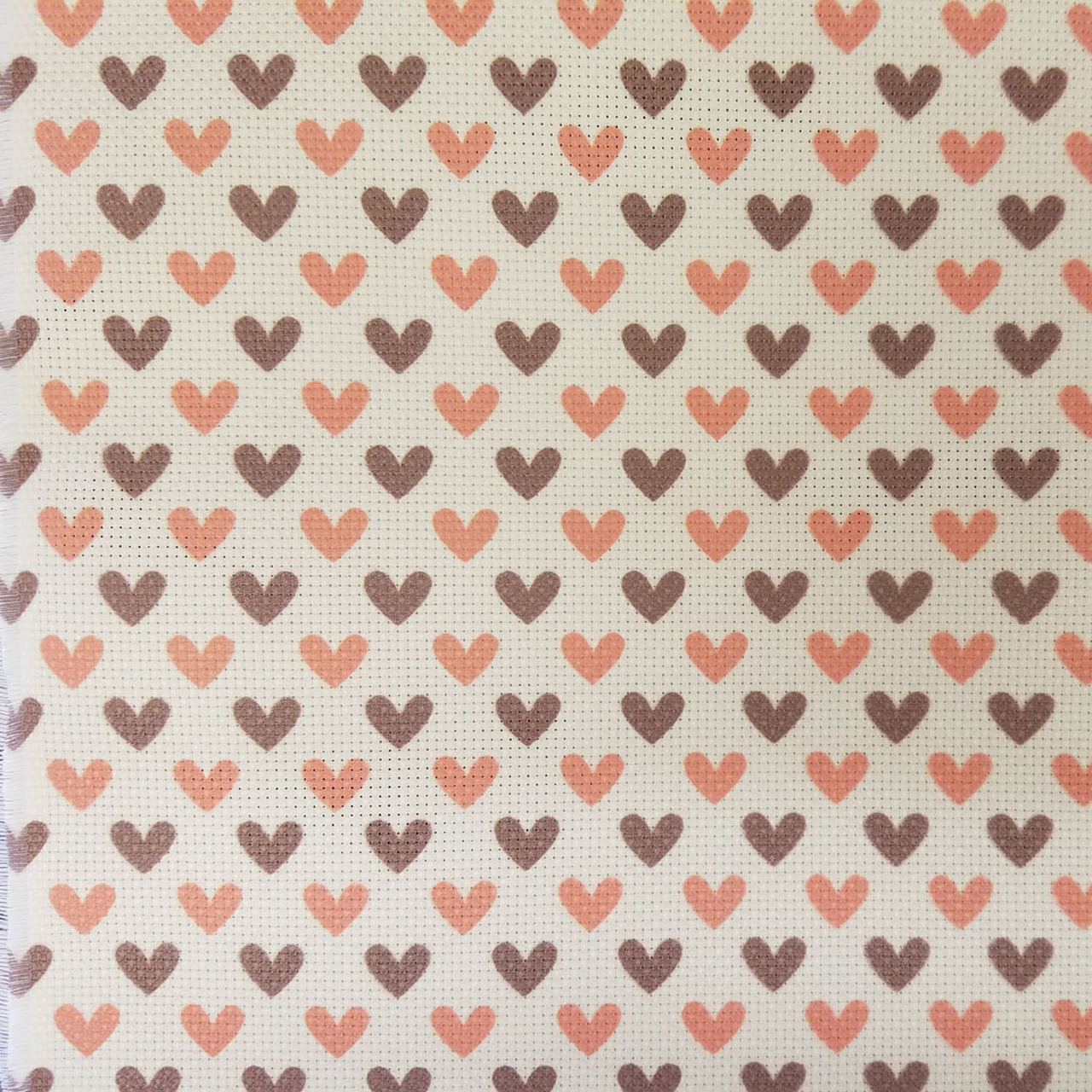 Red And Brown Hearts Patterned Cross Stitch Fabric